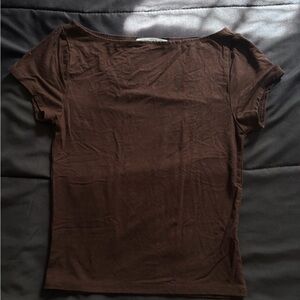 Elegant Brown Short Sleeve Women's Top